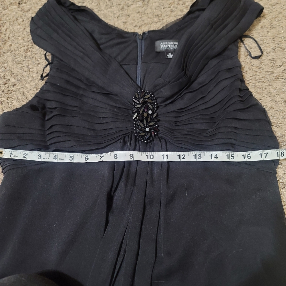 Adrianna Papell Portrait Collar Ruched Black Formal Dress Chiffon Women Size 16 - Picture 9 of 11